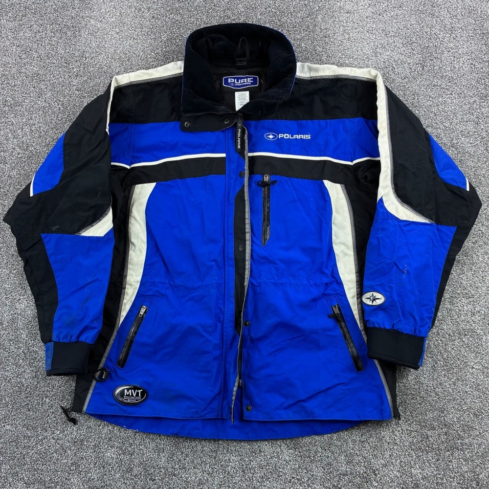 Vintage Pure Polaris Snowmobile Jacket Womens XL Blue Black MVT Nylon Waterproof